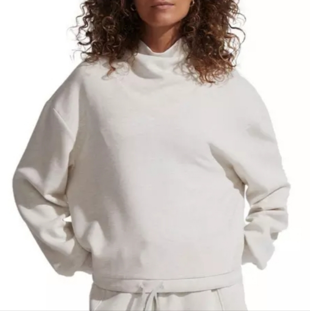 Varley Ivory Cropped Sweatshirt Women's XS Drawstring Waist Ribbed